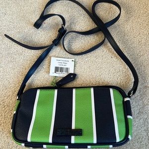 Vera Bradley Small crossbody green and navy stripes with zipper.